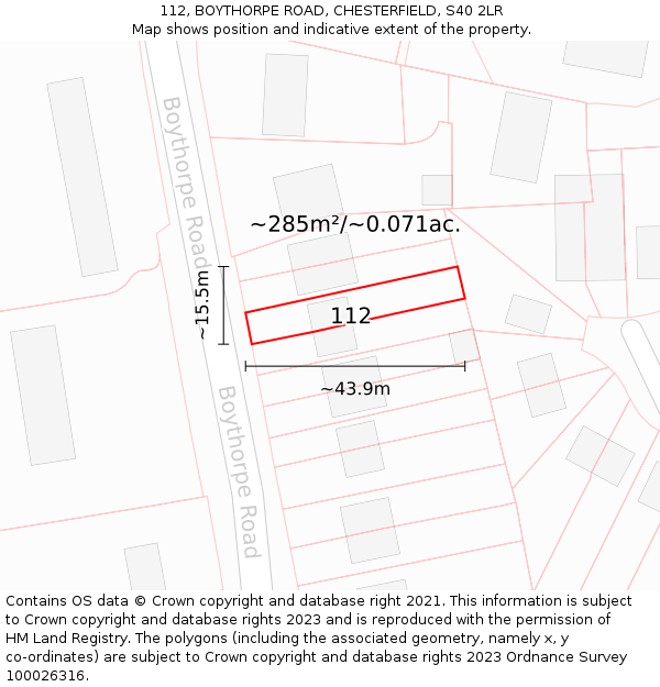 112, BOYTHORPE ROAD, CHESTERFIELD, S40 2LR: Plot and title map