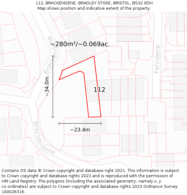 112, BRACKENDENE, BRADLEY STOKE, BRISTOL, BS32 9DH: Plot and title map