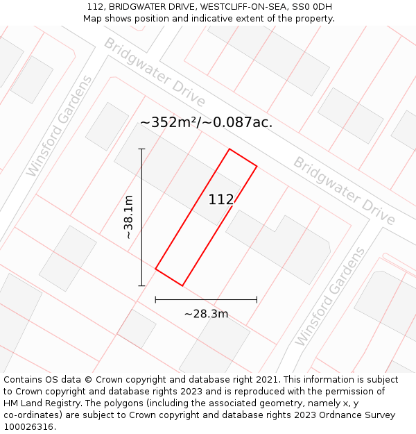 112, BRIDGWATER DRIVE, WESTCLIFF-ON-SEA, SS0 0DH: Plot and title map