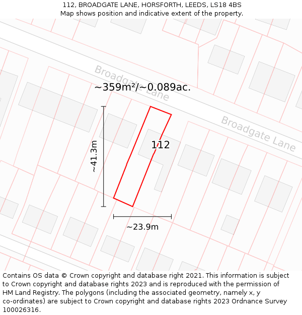 112, BROADGATE LANE, HORSFORTH, LEEDS, LS18 4BS: Plot and title map