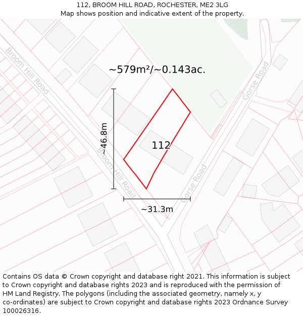 112, BROOM HILL ROAD, ROCHESTER, ME2 3LG: Plot and title map