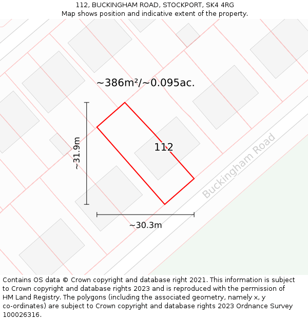 112, BUCKINGHAM ROAD, STOCKPORT, SK4 4RG: Plot and title map