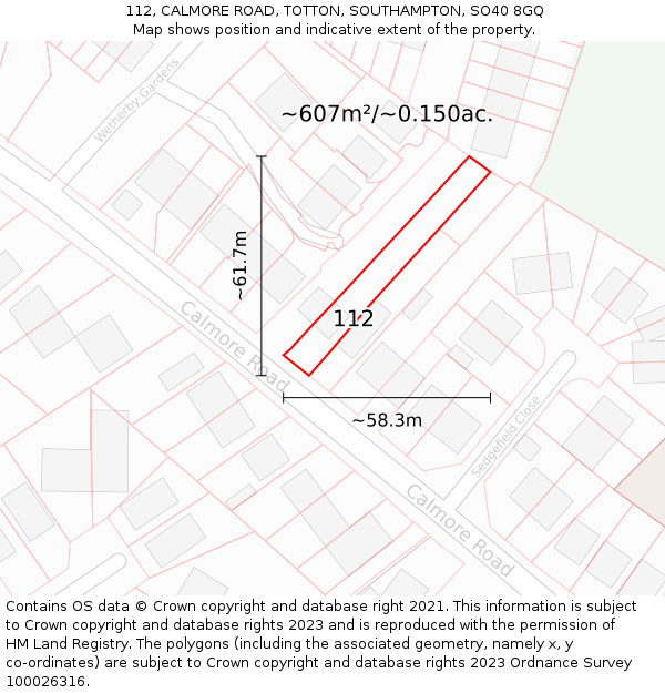 112, CALMORE ROAD, TOTTON, SOUTHAMPTON, SO40 8GQ: Plot and title map