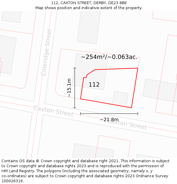 112, CAXTON STREET, DERBY, DE23 8BE: Plot and title map