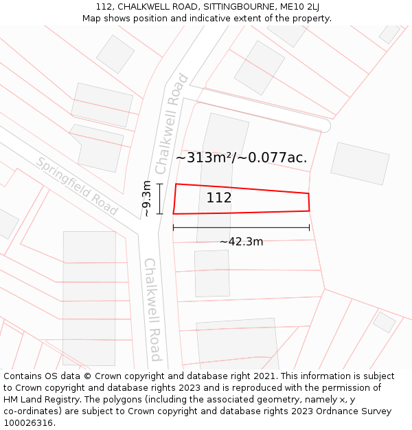 112, CHALKWELL ROAD, SITTINGBOURNE, ME10 2LJ: Plot and title map