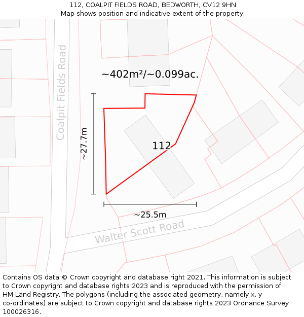 112, COALPIT FIELDS ROAD, BEDWORTH, CV12 9HN: Plot and title map