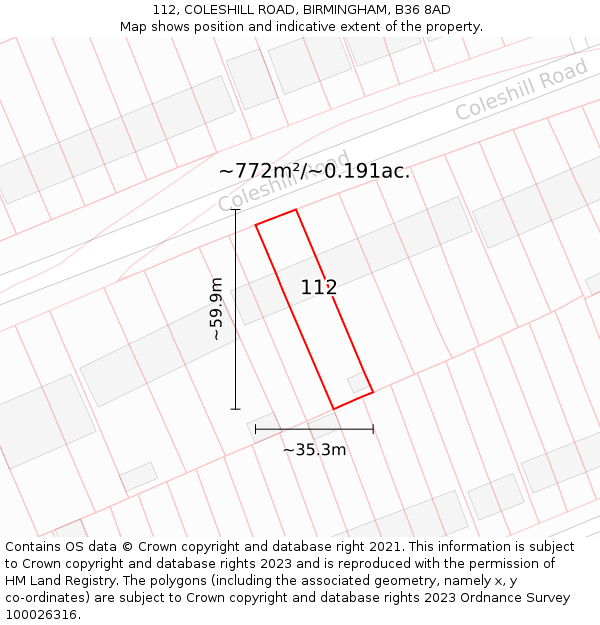 112, COLESHILL ROAD, BIRMINGHAM, B36 8AD: Plot and title map