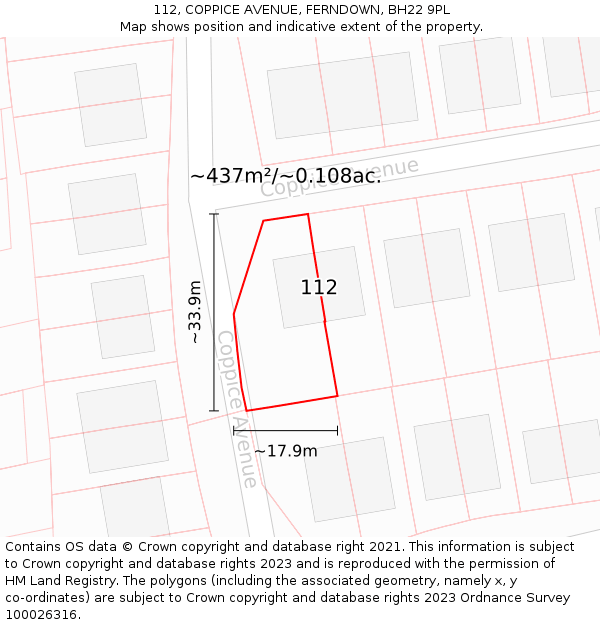 112, COPPICE AVENUE, FERNDOWN, BH22 9PL: Plot and title map