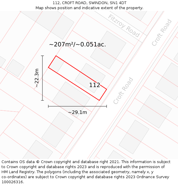 112, CROFT ROAD, SWINDON, SN1 4DT: Plot and title map