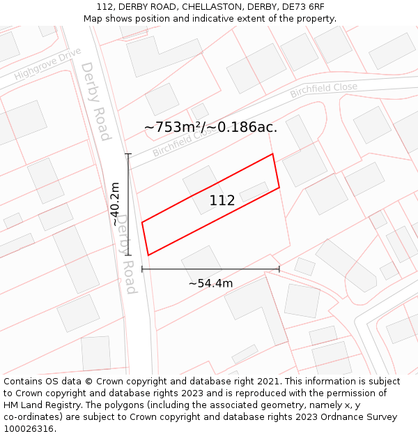 112, DERBY ROAD, CHELLASTON, DERBY, DE73 6RF: Plot and title map