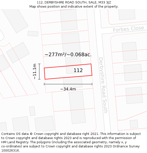 112, DERBYSHIRE ROAD SOUTH, SALE, M33 3JZ: Plot and title map