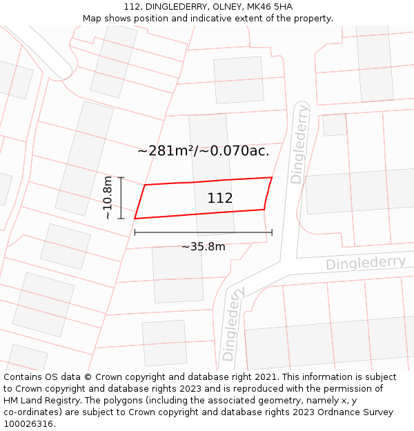 112, DINGLEDERRY, OLNEY, MK46 5HA: Plot and title map