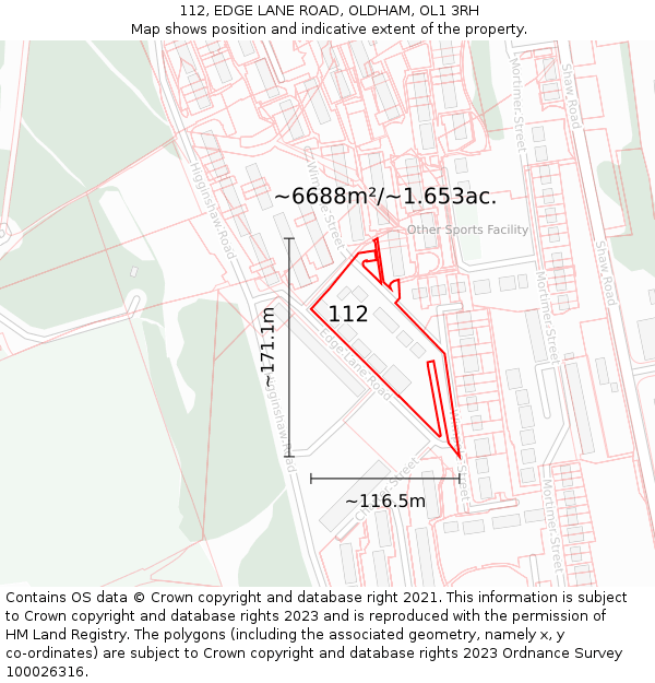 112, EDGE LANE ROAD, OLDHAM, OL1 3RH: Plot and title map