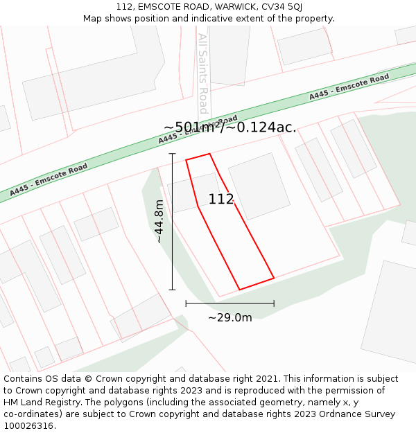 112, EMSCOTE ROAD, WARWICK, CV34 5QJ: Plot and title map