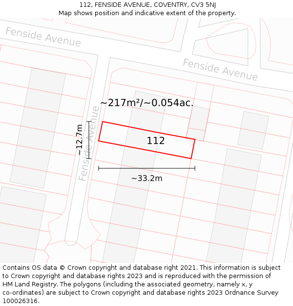 112, FENSIDE AVENUE, COVENTRY, CV3 5NJ: Plot and title map