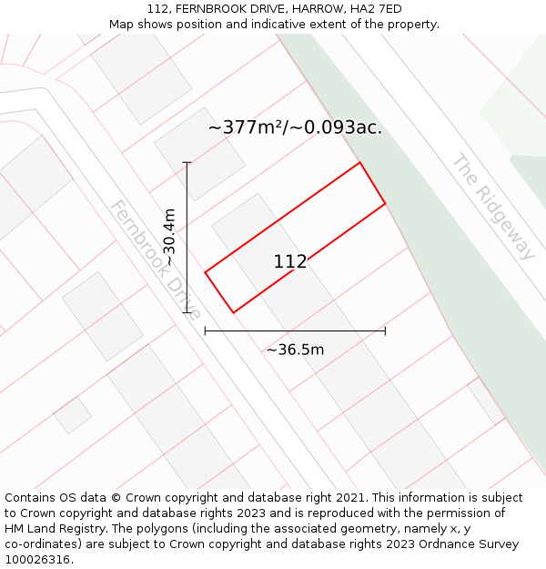 112, FERNBROOK DRIVE, HARROW, HA2 7ED: Plot and title map