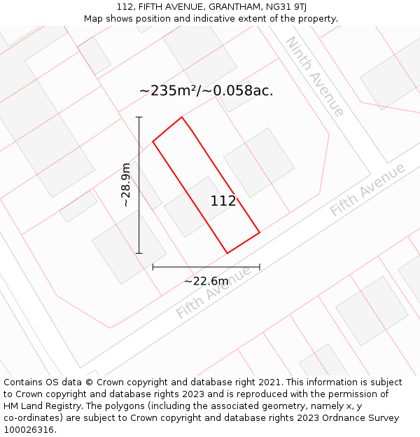 112, FIFTH AVENUE, GRANTHAM, NG31 9TJ: Plot and title map