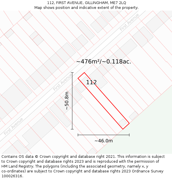 112, FIRST AVENUE, GILLINGHAM, ME7 2LQ: Plot and title map