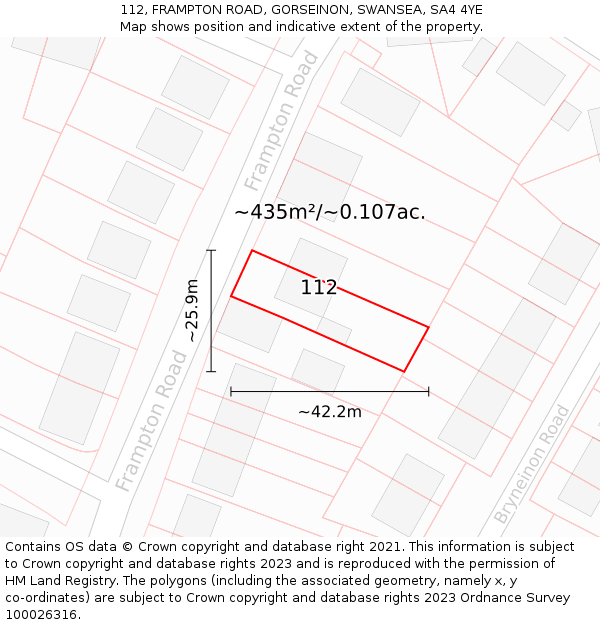 112, FRAMPTON ROAD, GORSEINON, SWANSEA, SA4 4YE: Plot and title map