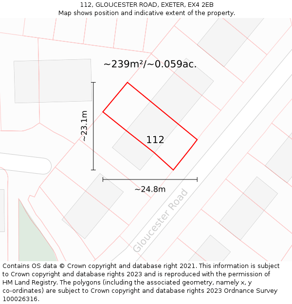 112, GLOUCESTER ROAD, EXETER, EX4 2EB: Plot and title map