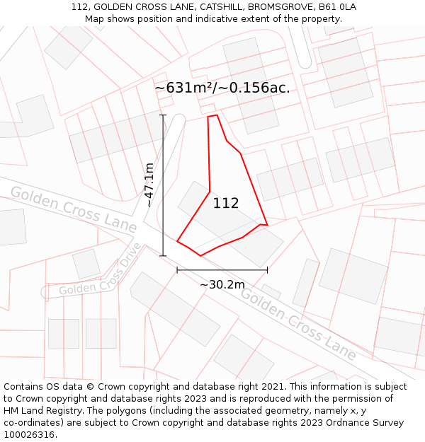 112, GOLDEN CROSS LANE, CATSHILL, BROMSGROVE, B61 0LA: Plot and title map