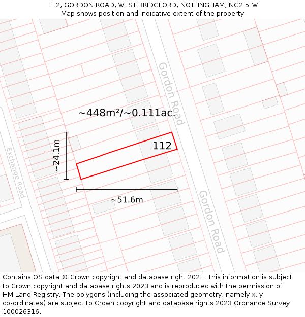 112, GORDON ROAD, WEST BRIDGFORD, NOTTINGHAM, NG2 5LW: Plot and title map