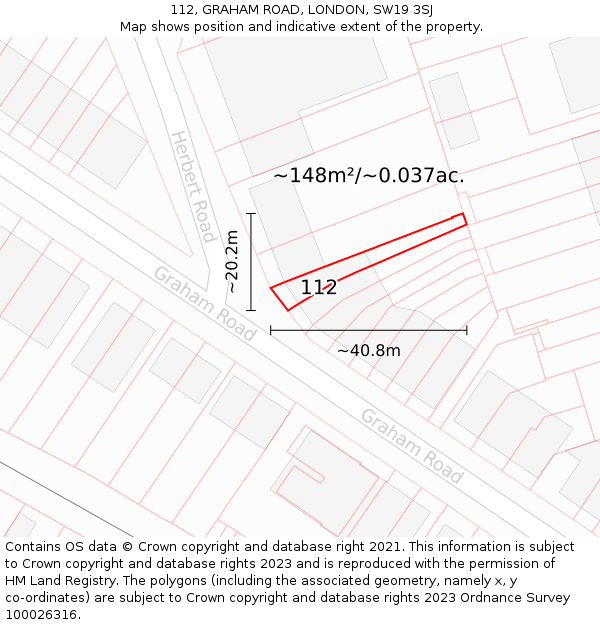 112, GRAHAM ROAD, LONDON, SW19 3SJ: Plot and title map