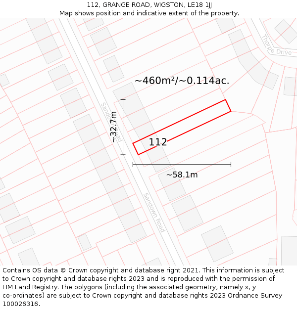 112, GRANGE ROAD, WIGSTON, LE18 1JJ: Plot and title map