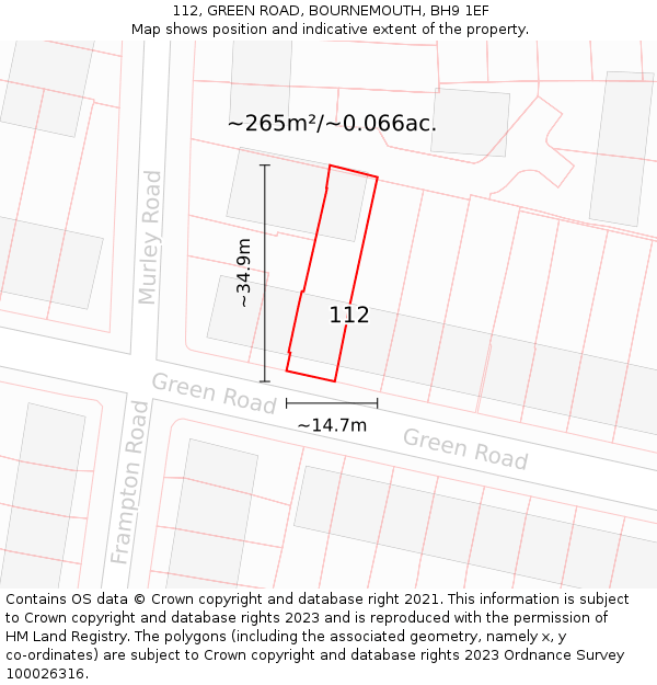 112, GREEN ROAD, BOURNEMOUTH, BH9 1EF: Plot and title map