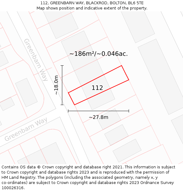 112, GREENBARN WAY, BLACKROD, BOLTON, BL6 5TE: Plot and title map