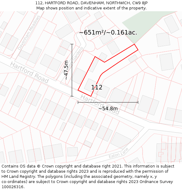 112, HARTFORD ROAD, DAVENHAM, NORTHWICH, CW9 8JP: Plot and title map