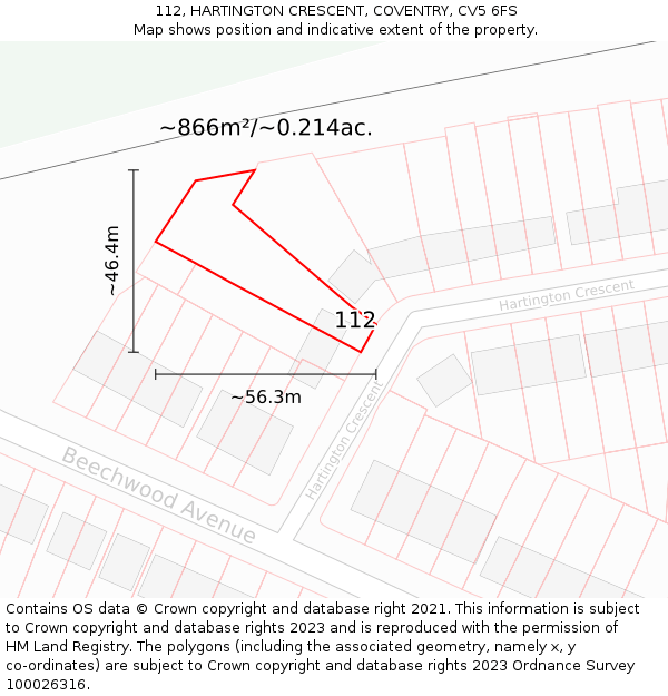 112, HARTINGTON CRESCENT, COVENTRY, CV5 6FS: Plot and title map