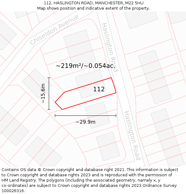 112, HASLINGTON ROAD, MANCHESTER, M22 5HU: Plot and title map