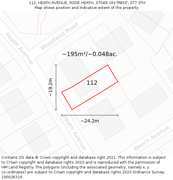 112, HEATH AVENUE, RODE HEATH, STOKE-ON-TRENT, ST7 3TH: Plot and title map