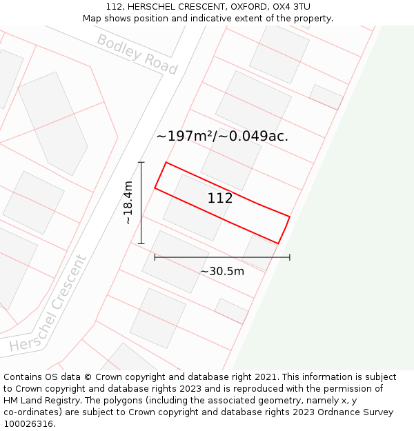 112, HERSCHEL CRESCENT, OXFORD, OX4 3TU: Plot and title map