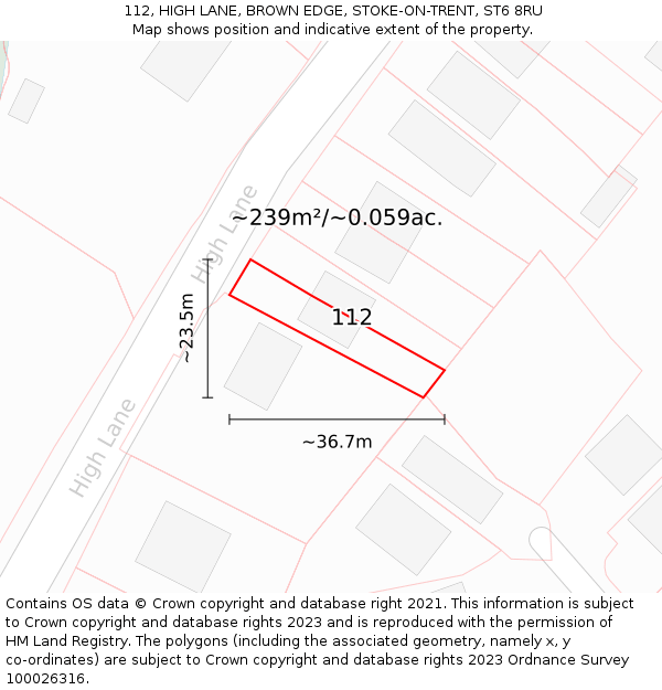 112, HIGH LANE, BROWN EDGE, STOKE-ON-TRENT, ST6 8RU: Plot and title map