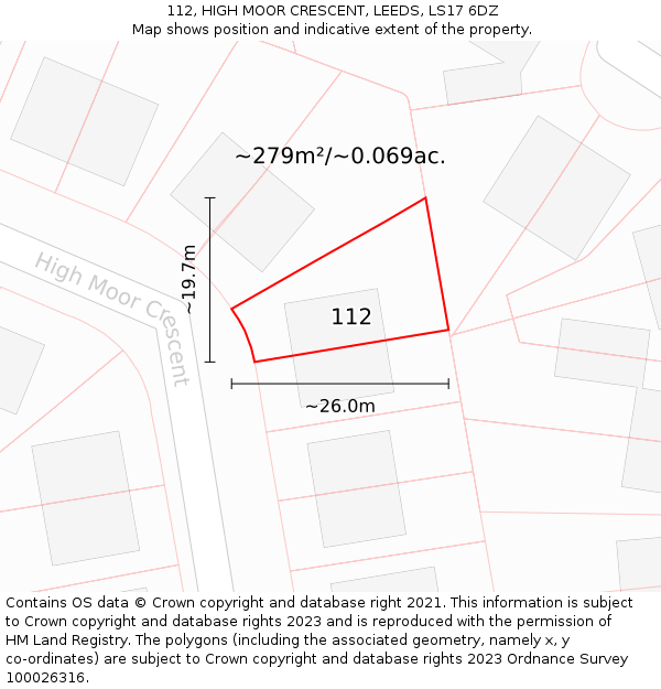 112, HIGH MOOR CRESCENT, LEEDS, LS17 6DZ: Plot and title map