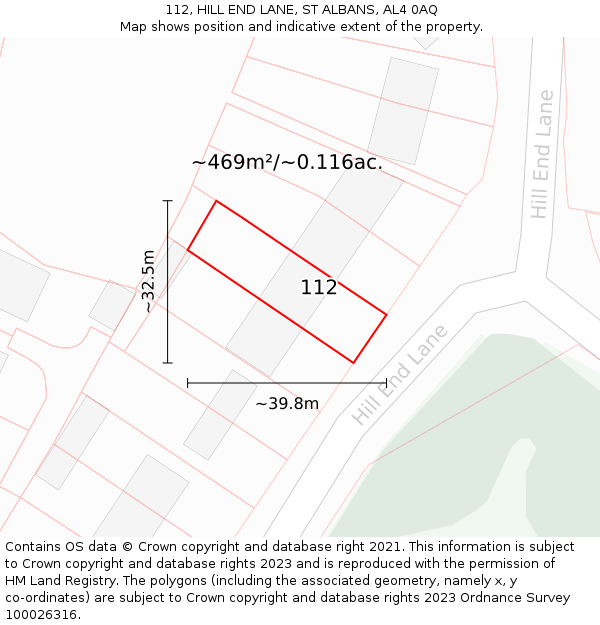 112, HILL END LANE, ST ALBANS, AL4 0AQ: Plot and title map