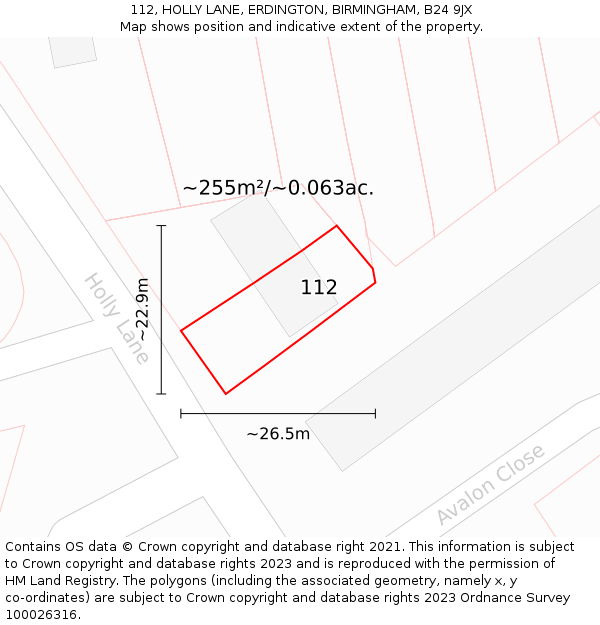 112, HOLLY LANE, ERDINGTON, BIRMINGHAM, B24 9JX: Plot and title map