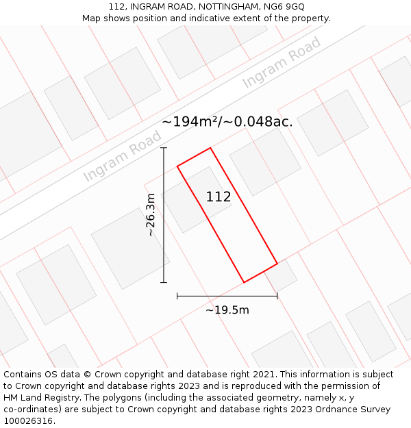 112, INGRAM ROAD, NOTTINGHAM, NG6 9GQ: Plot and title map