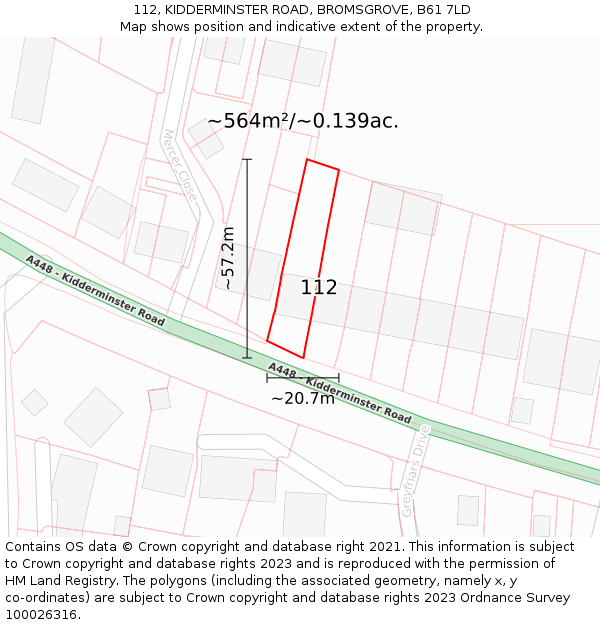 112, KIDDERMINSTER ROAD, BROMSGROVE, B61 7LD: Plot and title map