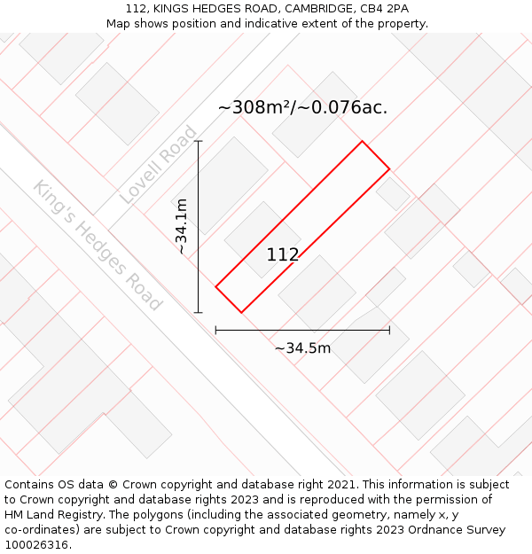 112, KINGS HEDGES ROAD, CAMBRIDGE, CB4 2PA: Plot and title map