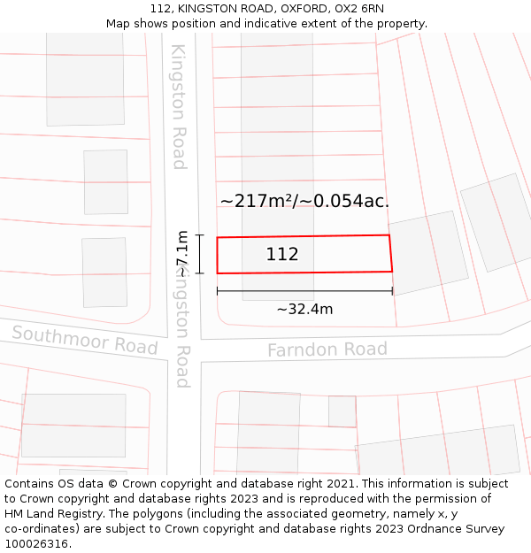 112, KINGSTON ROAD, OXFORD, OX2 6RN: Plot and title map