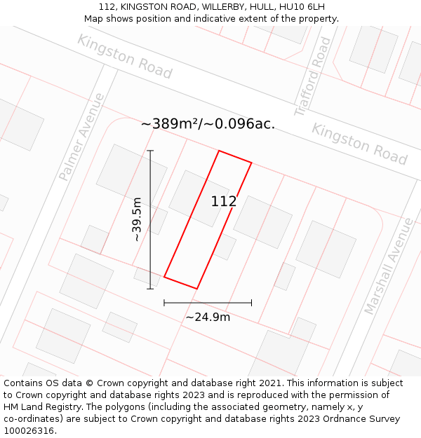 112, KINGSTON ROAD, WILLERBY, HULL, HU10 6LH: Plot and title map