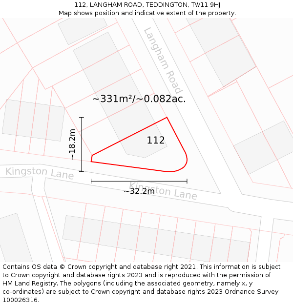 112, LANGHAM ROAD, TEDDINGTON, TW11 9HJ: Plot and title map