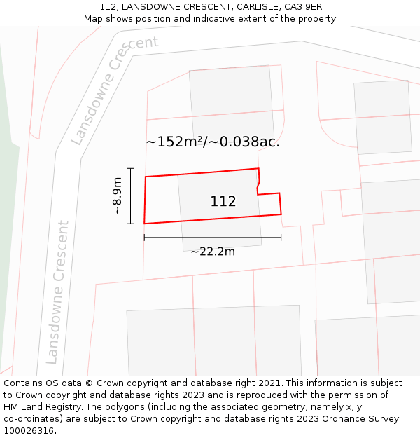 112, LANSDOWNE CRESCENT, CARLISLE, CA3 9ER: Plot and title map