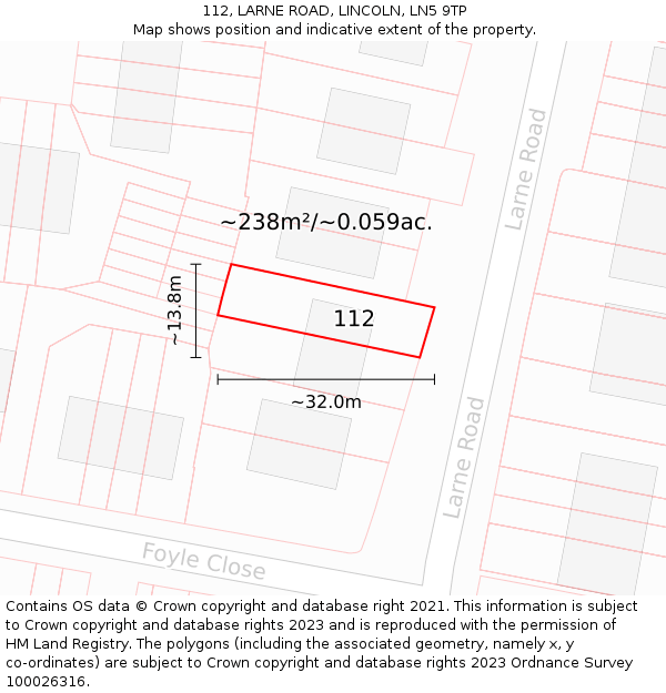112, LARNE ROAD, LINCOLN, LN5 9TP: Plot and title map