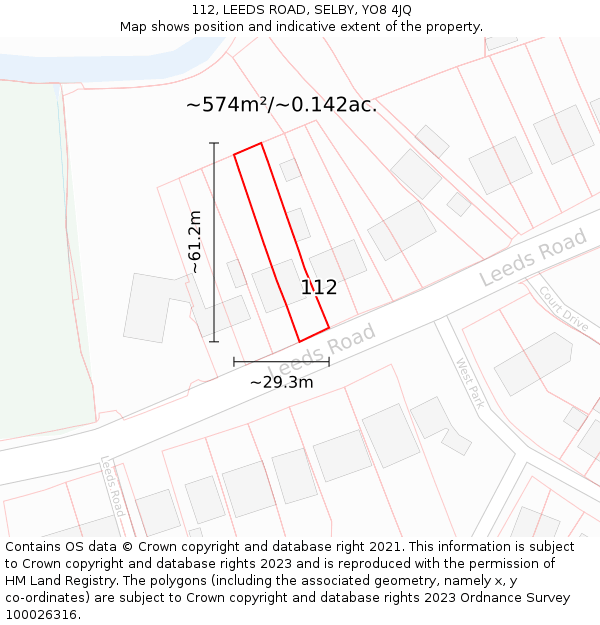 112, LEEDS ROAD, SELBY, YO8 4JQ: Plot and title map