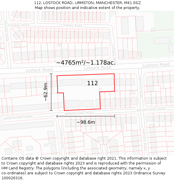 112, LOSTOCK ROAD, URMSTON, MANCHESTER, M41 0SZ: Plot and title map