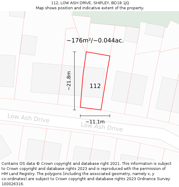 112, LOW ASH DRIVE, SHIPLEY, BD18 1JQ: Plot and title map